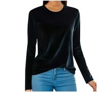 Womens Velvet Tops Long Sleeve Blouse Crew Neck T-Shirt Soft Velvety Texture Oversized Pullover Tops Casual Loose Base Layer Tee Bottoming Shirts Ladies Tshirts Plus Size M-4XL Black
