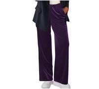 Women's Velvet Trousers Soft Velour Sweatpants for Women Solid Color Casual Sports Trousers with Pockets AMD Drawstring Long Straight Wide Leg Leisure Tracksuit Bottoms Idea for Weekend Walk Purple