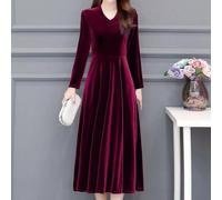 Women's Velvet V-Neck Long Sleeve Evening Dress for Slim Fit Bodycon Party Maxi Gown M-2XL