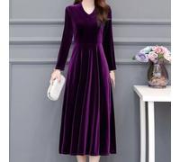 Women's Velvet V-Neck Long Sleeve Evening Dress for Slim Fit Bodycon Party Maxi Gown M-2XL