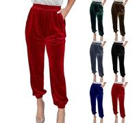 Women's Velvet Velour Joggers High Waist Baggy Sweatpants Joggers with Pockets Velvet Trouser Velour Sweatpants Winter Clearance Green L