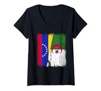 Womens Venezuela Algeria Half Flag Venezuelan Algerian Heritage V-Neck T-Shirt