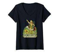 Women's Veni Vidi Campi Funny Camping Roman Soldier Latin Pun V-Neck T-Shirt