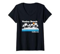 Womens Venice Beach California Vintage 80s Tropical Vacation Sunset V-Neck T-Shirt