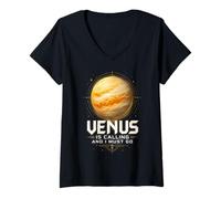 Women's Venus is Calling and I Must Go Space Explorer Planet Lover V-Neck T-Shirt