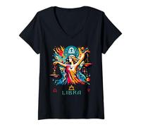 Womens Venus Star Sign. Astrological Sign with Libra Symbol V-Neck T-Shirt