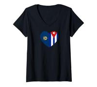 Womens Vermont and Cuba Flags: Heart Shaped Unity V-Neck T-Shirt