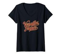 Womens Versailles France Script Royal and Gold Print V-Neck T-Shirt
