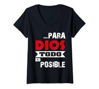 Womens Versículo bíblico Mateo 19:26 "Para Dios todo es posible" V-Neck T-Shirt