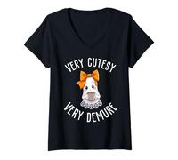 Womens Very Cutesy Demure Cute Halloween Ghost with Coffee Cup V-Neck T-Shirt