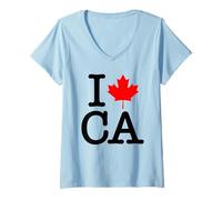 Womens Very Polite Red Black I Love Canada Maple Leaf V-Neck T-Shirt