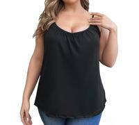 Women's Vest Top with Built in Bra UK, Plus Size Sleeveless Strappy Padded Loose Fit Summer Tops, Lightweight Soft Support Camisole Top, Adjustable Shoulder Strap Solid Vests Black