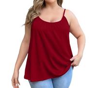 Women's Vest Top with Built in Bra UK, Plus Size Sleeveless Strappy Padded Loose Fit Summer Tops, Lightweight Soft Support Camisole Top, Adjustable Shoulder Strap Solid Vests Red
