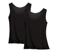 Womens Vest Tops Ice Silk Multipack of 2 U-neck Stretch Ribbed Undershirt Tank Tops for Ladies and Girls (Black, M)