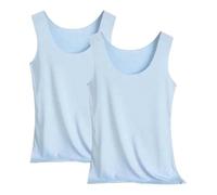 Womens Vest Tops Ice Silk Multipack of 2 U-neck Stretch Ribbed Undershirt Tank Tops for Ladies and Girls (Light Blue, M)