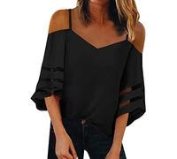 Womens Vest Tops Multi Pack Long Shirts for Women Uk Birthday Gifts for Women Women Fashion Top Spaghetti Straps Cold Shoulder Trendy Casual Shirt Mesh Insert Bell Sleeve Blouse Outlet Clearance Uk