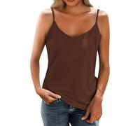 Women's Vest Tops Sleeveless V-Neck Ladies Camisole Summer Lightweight Gym Vests Casual Solid Color Tank Tops Workout Basic Undershirt Comfortable Spaghetti Strap Suspender Coffee