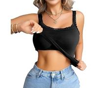 Women's Vest Tops UK Camisole With Built In Bras Lace Tank Sleeveless Breathable Round Neck Padded Ribbed Racerback Casual Basic Layer Workout Yoga Gym Undershirt