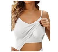 Women's Vest Tops with Built in Bra UK Seamless Solid Color Slim Fit Padded Cami Vest Spaghetti Strap Shelf Bra Cotton Camisoles Undershirts Ladies Comfy Soft Stretchy Yoga Tank Tops