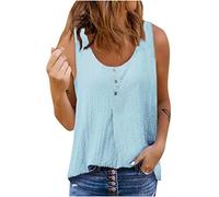 Womens Vest UK Summer Tee Tops Women's Casual Round Neck Solid Color Button Sleeveless Tops T-Shirt Tank Blouse Ladies Tunics Sleeveless Shirts Blouses