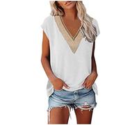 Womens Vest Women Summer Lace V Neck Plain Lace Elegant Shirt Fashion Solid Color Elegant Blouse Short Sleeve Comfy Soft Tee Womens Tops Sexy Tops for Women UK Size 16 Blouses