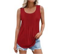 Women's Vests Summer Tops Plain Sleeveless Bouses Long Vest Tank Tops Scoop Neck Undershirt Loose Fit Shirts Basia Camisole Valueweight T Shirts Ladies Pleated Cami