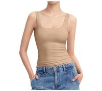 Women's Vests Tank Tops for Women Square Neck Lightweight Stretch Slim Fit Undershirt Seamless Sleeveless Gym Yoga Vest Tops Ladies for Women Girls Fitness Sports Cotton Vest Casual Blouses (Beige, M)