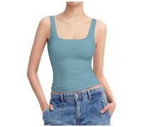 Women's Vests Tank Tops for Women Square Neck Lightweight Stretch Slim Fit Undershirt Seamless Sleeveless Gym Yoga Vest Tops Ladies for Women Girls Fitness Sports Cotton Vest Casual (Light Blue, XL)