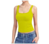 Women's Vests Tank Tops for Women Square Neck Lightweight Stretch Slim Fit Undershirt Seamless Sleeveless Gym Yoga Vest Tops Ladies for Women Girls Fitness Sports Cotton Vest Casual (Z3-Yellow, XXL)