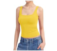 Women's Vests Tank Tops for Women Square Neck Lightweight Stretch Slim Fit Undershirt Seamless Sleeveless Gym Yoga Vest Tops Ladies for Women Girls Fitness Sports Cotton Vest Casual (p1-Yellow, XXL)