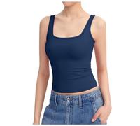 Women's Vests Tank Tops for Women Square Neck Lightweight Stretch Slim Fit Undershirt Seamless Sleeveless Gym Yoga Vest Tops Ladies for Women Girls Fitness Sports Cotton Vest Casual (Z3-Navy, S)