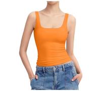 Women's Vests Tank Tops for Women Square Neck Lightweight Stretch Slim Fit Undershirt Seamless Sleeveless Gym Yoga Vest Tops Ladies for Women Girls Fitness Sports Cotton Vest Casual (Orange, XS)