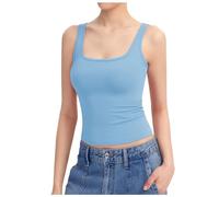Women's Vests Tank Tops for Women Square Neck Lightweight Stretch Slim Fit Undershirt Seamless Sleeveless Gym Yoga Vest Tops Ladies for Women Girls Fitness Sports Cotton Vest Casual (p1-Light Blue, L)