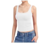 Women's Vests Tank Tops for Women Square Neck Lightweight Stretch Slim Fit Undershirt Seamless Sleeveless Gym Yoga Vest Tops Ladies for Women Girls Fitness Sports Cotton Vest Casual (p1-White, S)