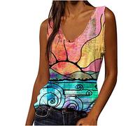 Womens Vests Tops Summer Casual Jumper Sleeveless Tunic Tank Tops Women Sexy Sleeveless Flower Pirnt Vest Scoop Neck Printed Vest Blouse Ladies Beach Shirts