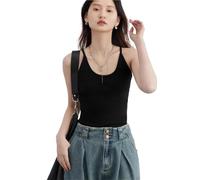 Women's Vests Women Tanks U-Neck Slim Fit Camisole Vest Short Top Basic Underwear Spring Summer(Black,M)