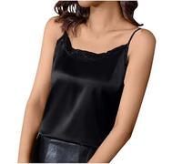 Womens Vests Womens Silk Satin Tank Tops Casual Cami VestSleeveless Top Solid Color Tops Lace Patchwork Vest Summer Spaghetti Top Comfy Basic Shirts Sling Vest UK 4XL
