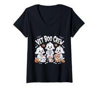 Womens Vet Boo Crew Cute Halloween Ghost Pet Doctor Pumpkin V-Neck T-Shirt