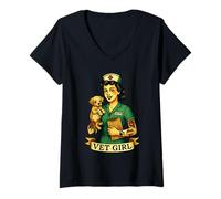 Womens Vet Girl Old School Pin-Up Style Medical Professional V-Neck T-Shirt