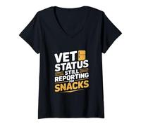 Womens Vet Status Still Reporting for Snacks Veterans Day V-Neck T-Shirt