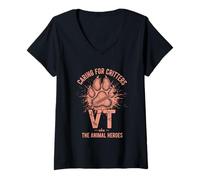 Women's Vet Tech Animal Care Paw Print Thermometer VT Distressed V-Neck T-Shirt