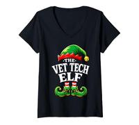 Women's Vet Tech Elf Christmas Matching Family Elf Squad Xmas V-Neck T-Shirt
