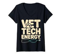 Women's Vet Tech Energy Veterinary Technician Stethoscope V-Neck T-Shirt