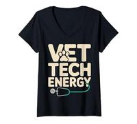 Women's Vet Tech Energy Veterinary Technician Stethoscope V-Neck T-Shirt