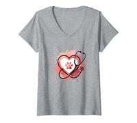 Women's Vet Tech Paw Print Heart Stethoscope Love V-Neck T-Shirt