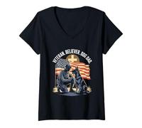 Womens Veteran Believer Dog Dad American Flag Christian V-Neck T-Shirt