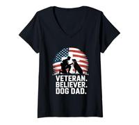 Womens Veteran Believer Dog Dad American Flag Faith V-Neck T-Shirt