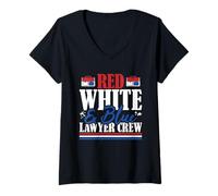 Womens Veteran US Flag Red White & Blue Lawyer Crew V-Neck T-Shirt