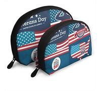 Womens Veterans Day Banner Set Flat Style Travel Cosmetic Bags Waterproof 2PC Makeup Clutch Pouch Cosmetic and Toiletries Organizer Bag Portable Travel Toiletry Pouch Girls