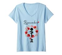 Women's Veterans Day, Red Poppy, Flanders Field, Remember V-Neck T-Shirt